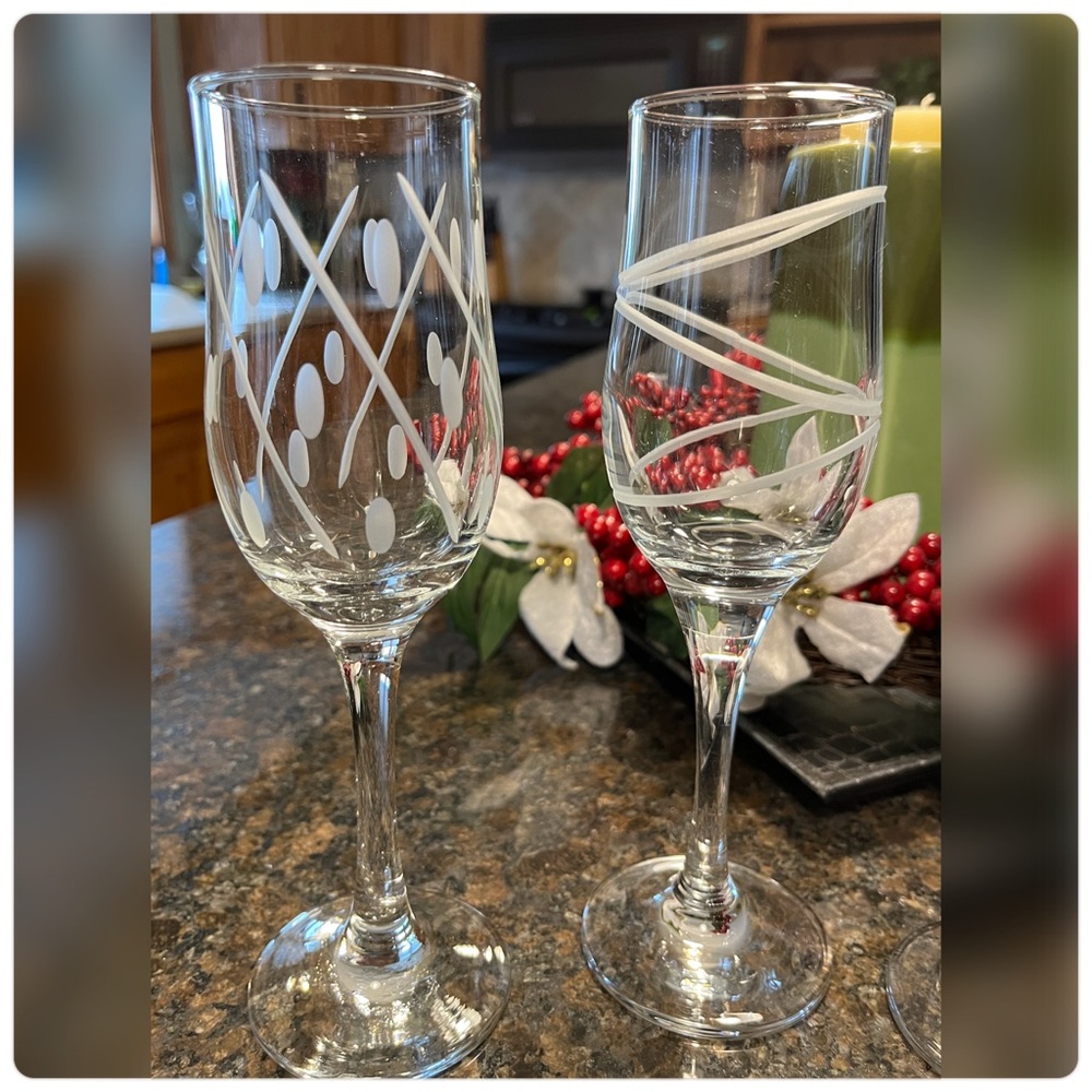 Pasabahce-Crystal Etched Champagne Glasses-Made In Turkey-Rare! - Picture 2 of 6